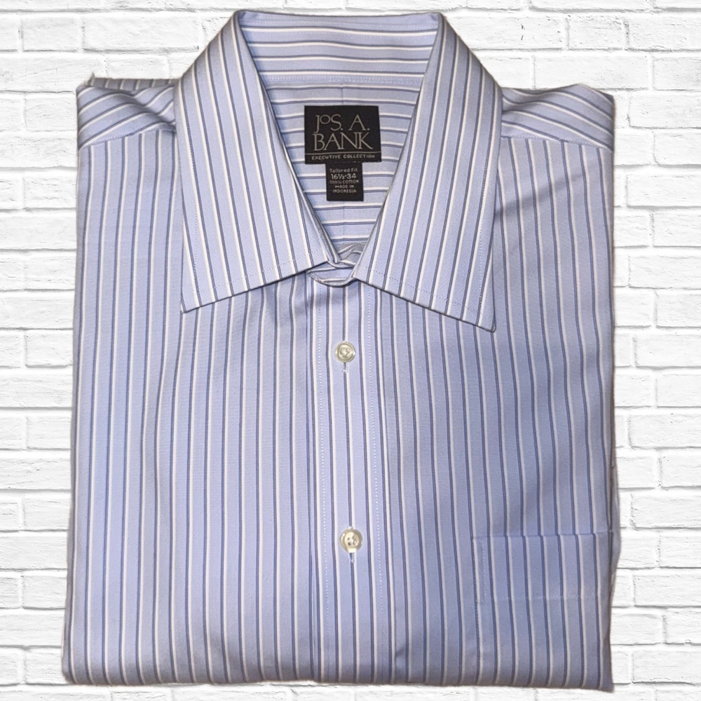 Jos. A. Bank Men's Light Blue Pinstripe Dress Shirt- 16 1/2-34